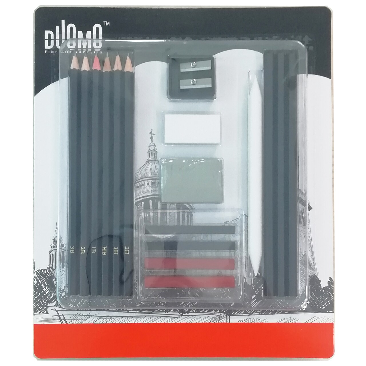Artist Sketching Set W/ Charcoal & Sketching Pencils/Sticks, Blender, Erasers & Sharpener, 17 Pieces